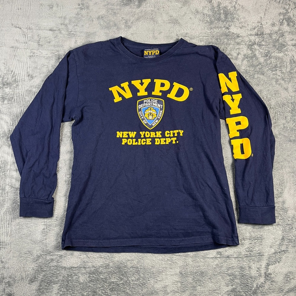 NYPD Officially Licensed Shirt Mens Medium Navy Blue Graphic Long Sleeve Cotton